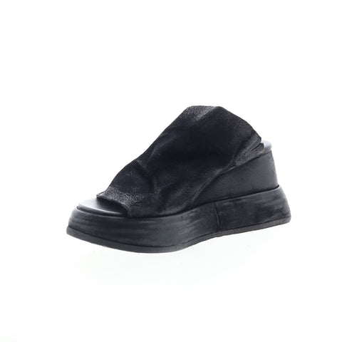 A.S. 98 Rafe Womens Black Leather Slip On Platform Sandals Shoes