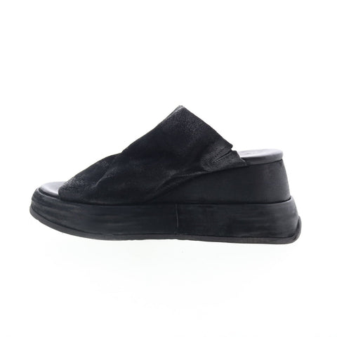 A.S. 98 Rafe Womens Black Leather Slip On Platform Sandals Shoes