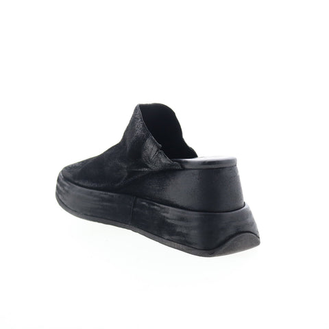 A.S. 98 Rafe Womens Black Leather Slip On Platform Sandals Shoes
