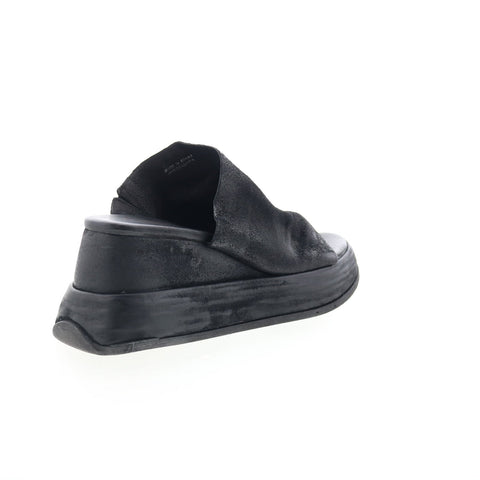 A.S. 98 Rafe Womens Black Leather Slip On Platform Sandals Shoes