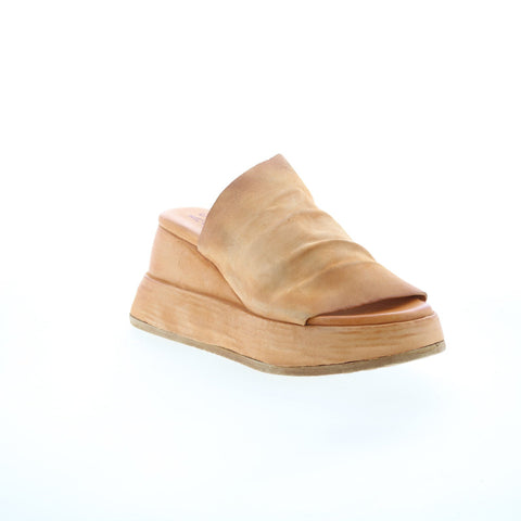 A.S. 98 Rafe Womens Brown Leather Slip On Platform Sandals Shoes