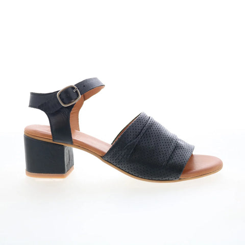 Miz Mooz Rainie Womens Black Leather Hook & Loop Heeled Sandals Shoes
