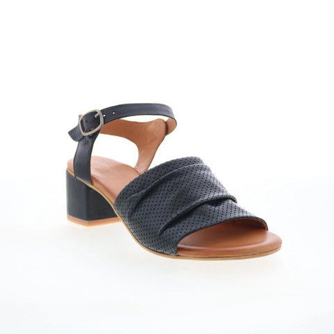 Miz Mooz Rainie Womens Black Leather Hook & Loop Heeled Sandals Shoes