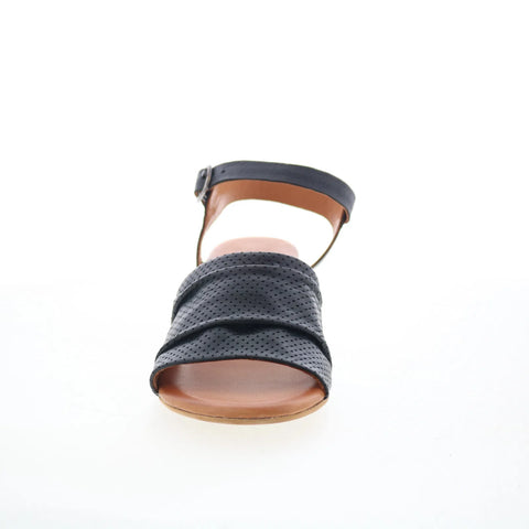 Miz Mooz Rainie Womens Black Leather Hook & Loop Heeled Sandals Shoes