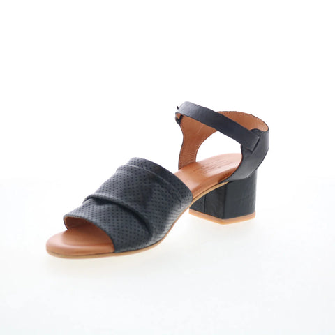 Miz Mooz Rainie Womens Black Leather Hook & Loop Heeled Sandals Shoes