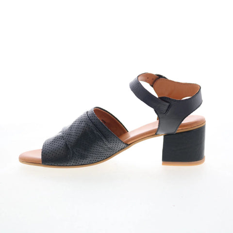 Miz Mooz Rainie Womens Black Leather Hook & Loop Heeled Sandals Shoes