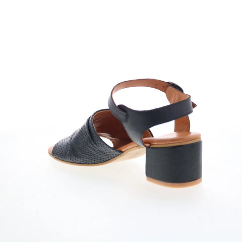 Miz Mooz Rainie Womens Black Leather Hook & Loop Heeled Sandals Shoes