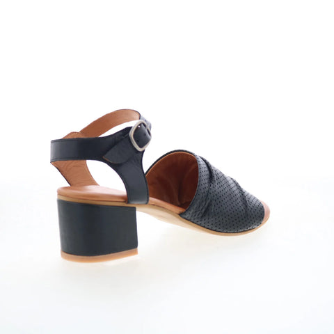 Miz Mooz Rainie Womens Black Leather Hook & Loop Heeled Sandals Shoes
