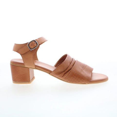 Miz Mooz Rainie Womens Brown Leather Hook & Loop Heeled Sandals Shoes