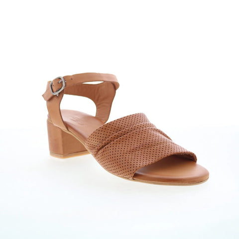 Miz Mooz Rainie Womens Brown Leather Hook & Loop Heeled Sandals Shoes