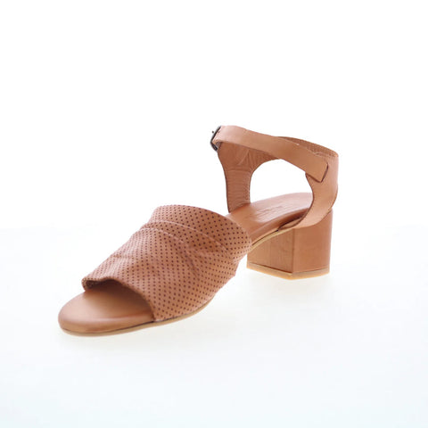 Miz Mooz Rainie Womens Brown Leather Hook & Loop Heeled Sandals Shoes