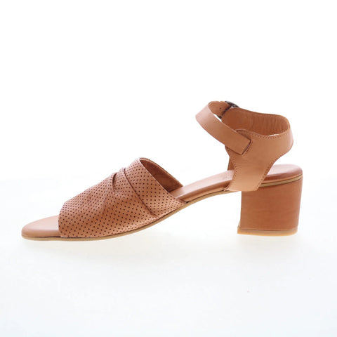 Miz Mooz Rainie Womens Brown Leather Hook & Loop Heeled Sandals Shoes