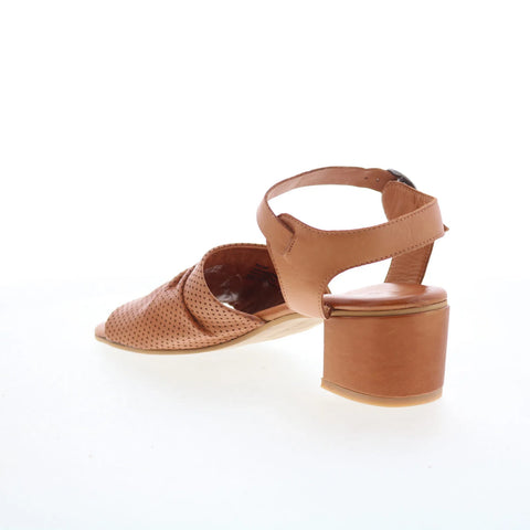Miz Mooz Rainie Womens Brown Leather Hook & Loop Heeled Sandals Shoes