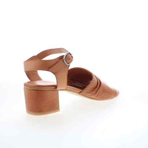 Miz Mooz Rainie Womens Brown Leather Hook & Loop Heeled Sandals Shoes