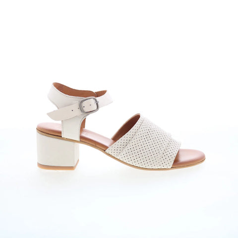 Miz Mooz Rainie Womens Beige Leather Hook & Loop Heeled Sandals Shoes