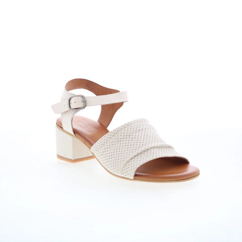 Miz Mooz Rainie Womens Beige Leather Hook & Loop Heeled Sandals Shoes
