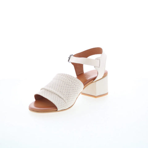 Miz Mooz Rainie Womens Beige Leather Hook & Loop Heeled Sandals Shoes