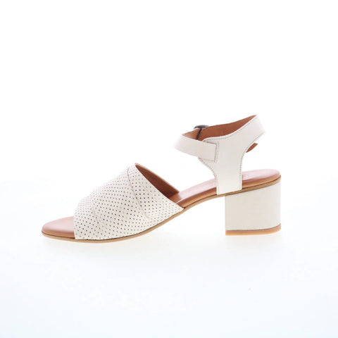Miz Mooz Rainie Womens Beige Leather Hook & Loop Heeled Sandals Shoes