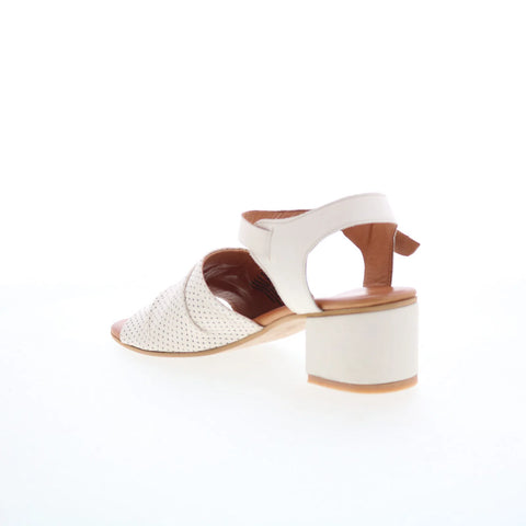 Miz Mooz Rainie Womens Beige Leather Hook & Loop Heeled Sandals Shoes