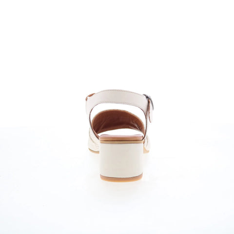Miz Mooz Rainie Womens Beige Leather Hook & Loop Heeled Sandals Shoes