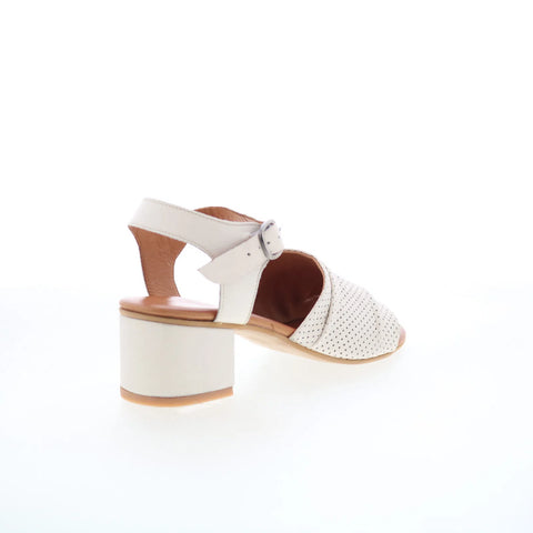Miz Mooz Rainie Womens Beige Leather Hook & Loop Heeled Sandals Shoes