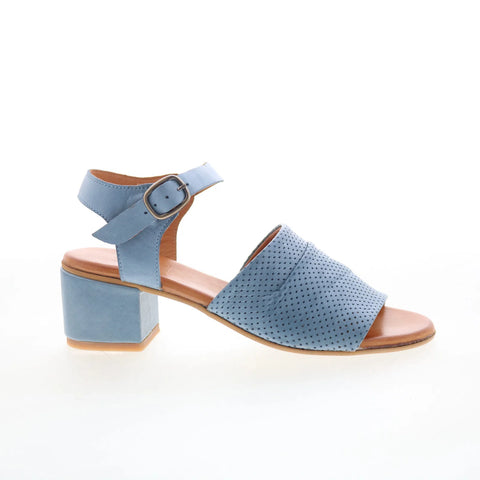 Miz Mooz Rainie Womens Blue Leather Slip On Heeled Sandals Shoes