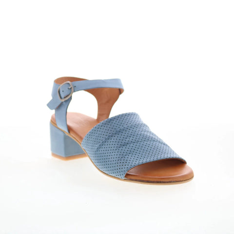 Miz Mooz Rainie Womens Blue Leather Slip On Heeled Sandals Shoes
