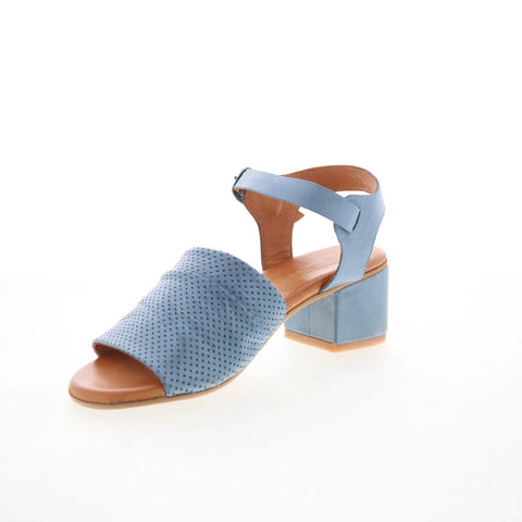 Miz Mooz Rainie Womens Blue Leather Slip On Heeled Sandals Shoes