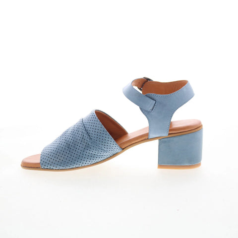 Miz Mooz Rainie Womens Blue Leather Slip On Heeled Sandals Shoes