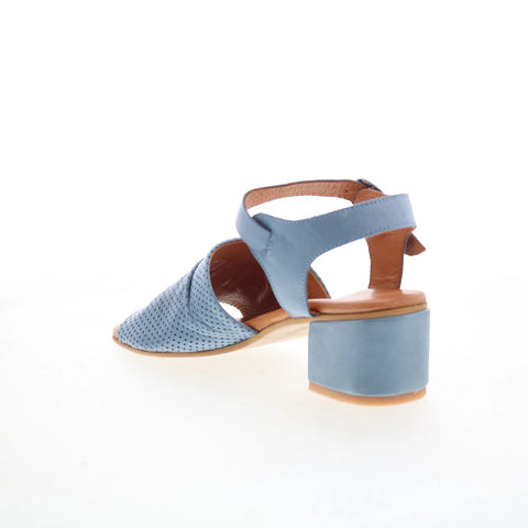 Miz Mooz Rainie Womens Blue Leather Slip On Heeled Sandals Shoes