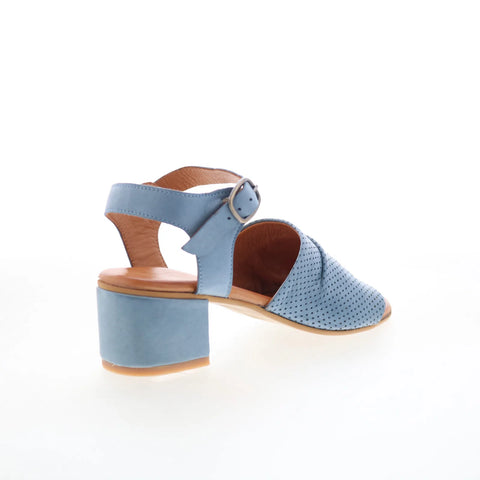 Miz Mooz Rainie Womens Blue Leather Slip On Heeled Sandals Shoes