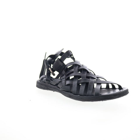 A.S. 98 Ralston Womens Black Leather Hook & Loop Strap Sandals Shoes