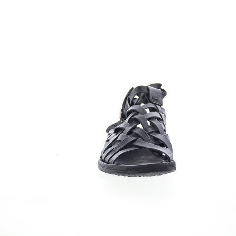 A.S. 98 Ralston Womens Black Leather Hook & Loop Strap Sandals Shoes