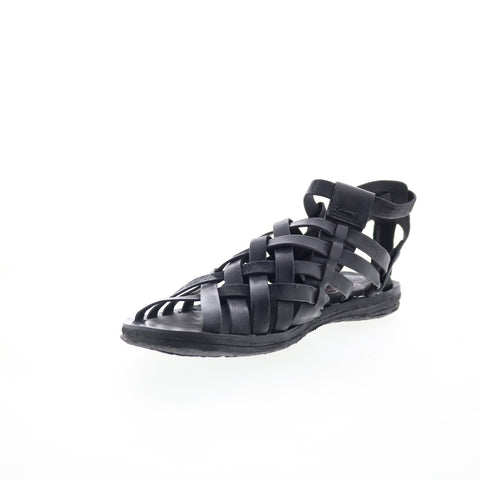 A.S. 98 Ralston Womens Black Leather Hook & Loop Strap Sandals Shoes