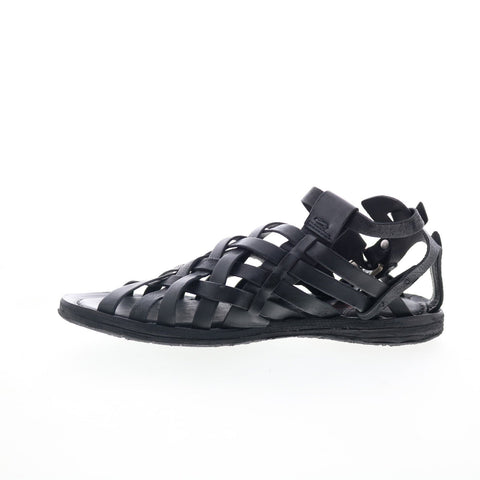 A.S. 98 Ralston Womens Black Leather Hook & Loop Strap Sandals Shoes