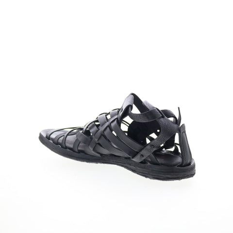 A.S. 98 Ralston Womens Black Leather Hook & Loop Strap Sandals Shoes