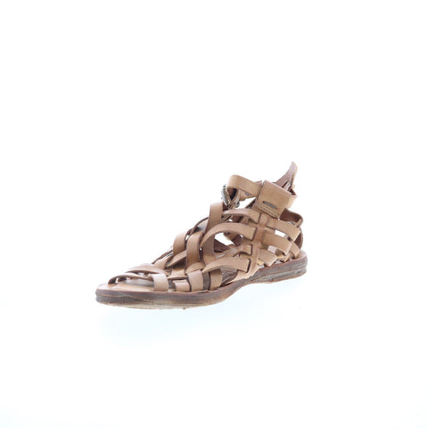 A.S. 98 Ralston Womens Brown Leather Hook & Loop Strap Sandals Shoes