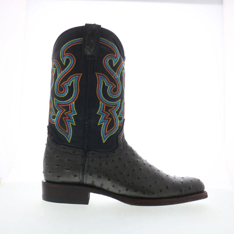 Dingo Ranger Ostrich Print Leather Mens Black Extra Wide Western Boots