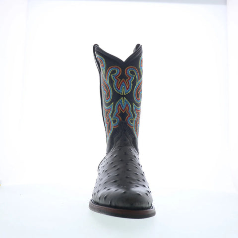 Dingo Ranger Ostrich Print Leather Mens Black Extra Wide Western Boots