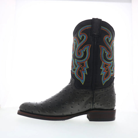 Dingo Ranger Ostrich Print Leather Mens Black Extra Wide Western Boots