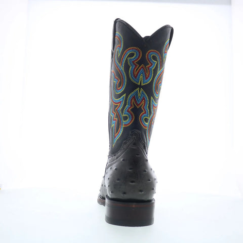 Dingo Ranger Ostrich Print Leather Mens Black Extra Wide Western Boots