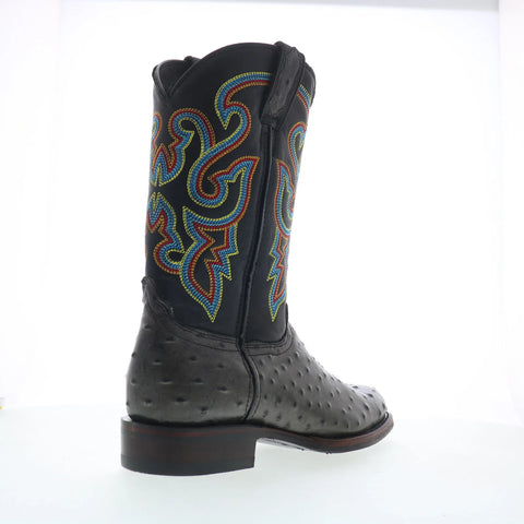 Dingo Ranger Ostrich Print Leather Mens Black Extra Wide Western Boots