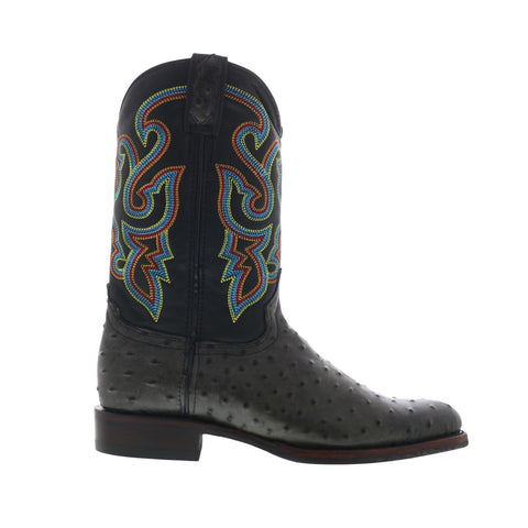 Dingo Ranger Ostrich Print Leather DI-131 Mens Black Cowboy Western Boots