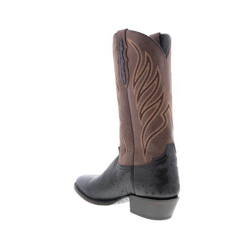 Tony Lama Ray Smooth Ostrich Round Toe Mens Black Wide Cowboy Western Boots