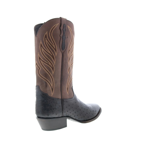 Tony Lama Ray Smooth Ostrich Round Toe Mens Black Wide Cowboy Western Boots