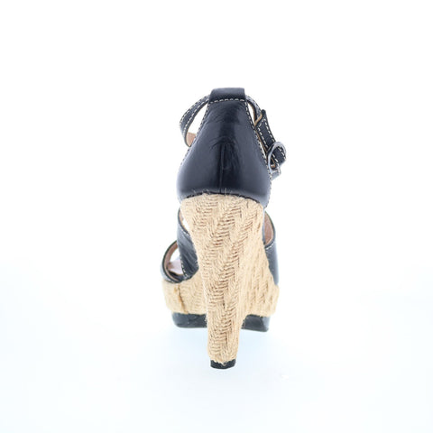 RD Company RD13 Womens Black Leather Hook & Loop Wedges Heels Shoes