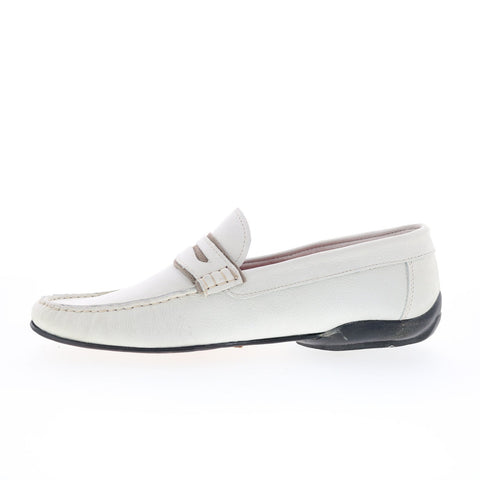 RD Company RD55 Mens White Leather Slip On Loafers & Slip Ons Moccasin Shoes