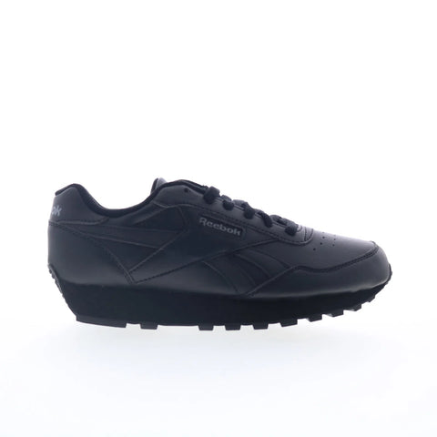 Reebok Rewind Run Womens Black Leather Lace Up Lifestyle Sneakers Shoes