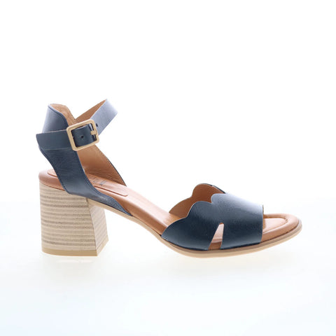 Miz Mooz Reena Womens Blue Leather Hook & Loop Heeled Sandals Shoes