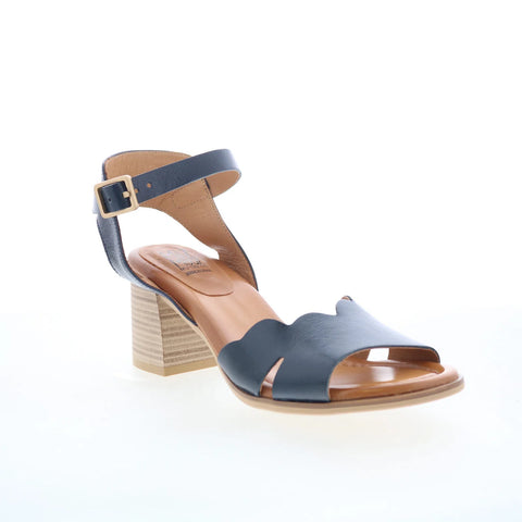 Miz Mooz Reena Womens Blue Leather Hook & Loop Heeled Sandals Shoes